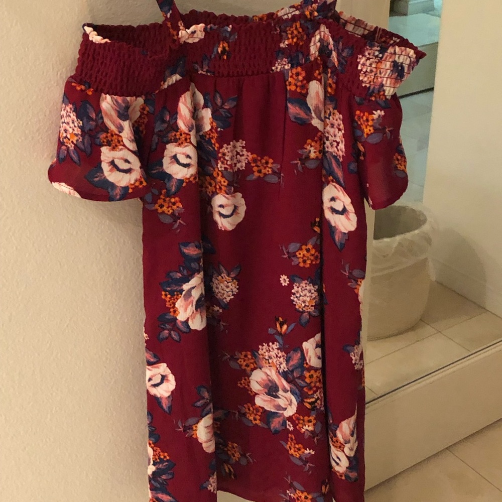 red/maroon floral dress